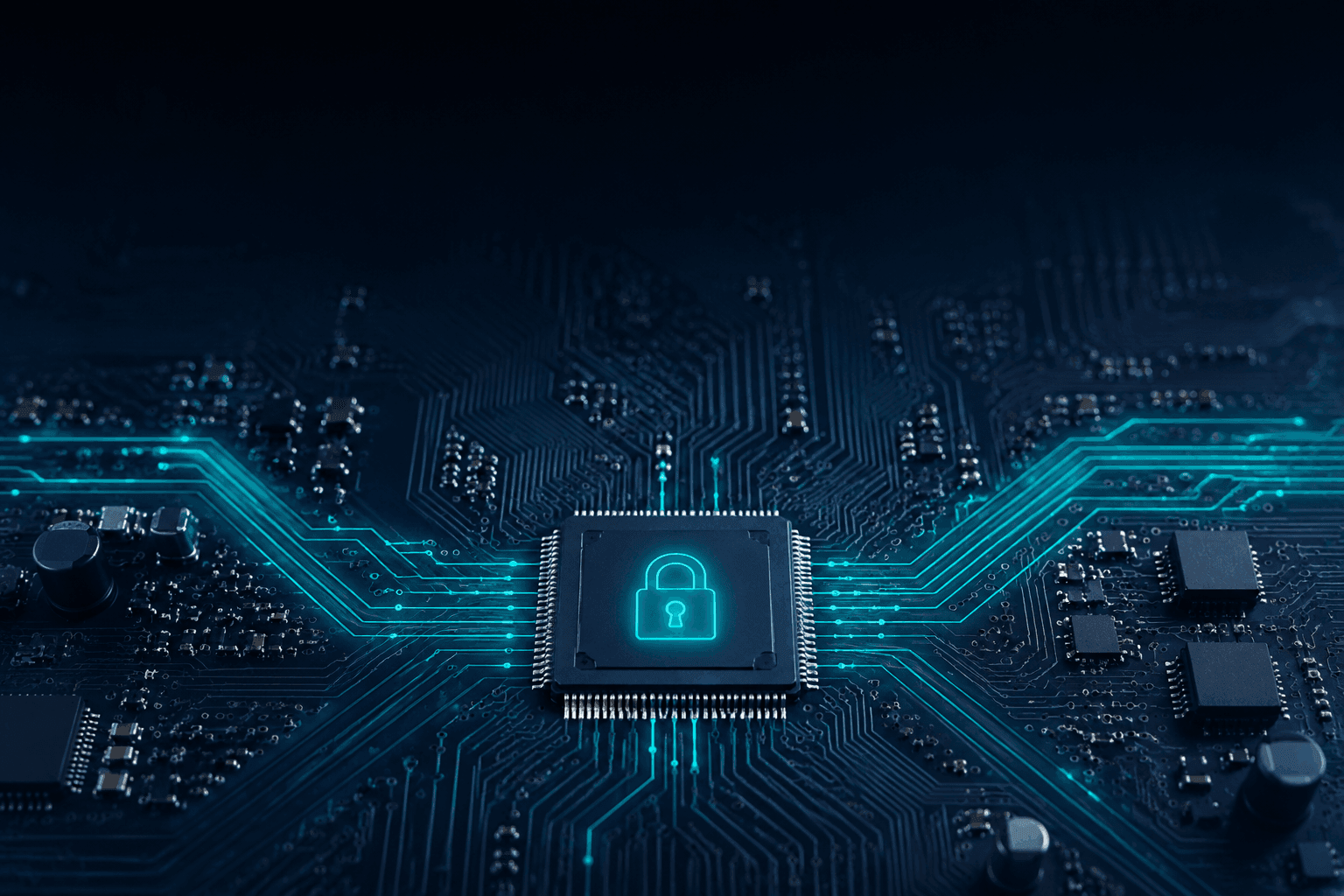 Cyber Resilience Act requirements for connected embedded products shown on a secure microcontroller circuit board